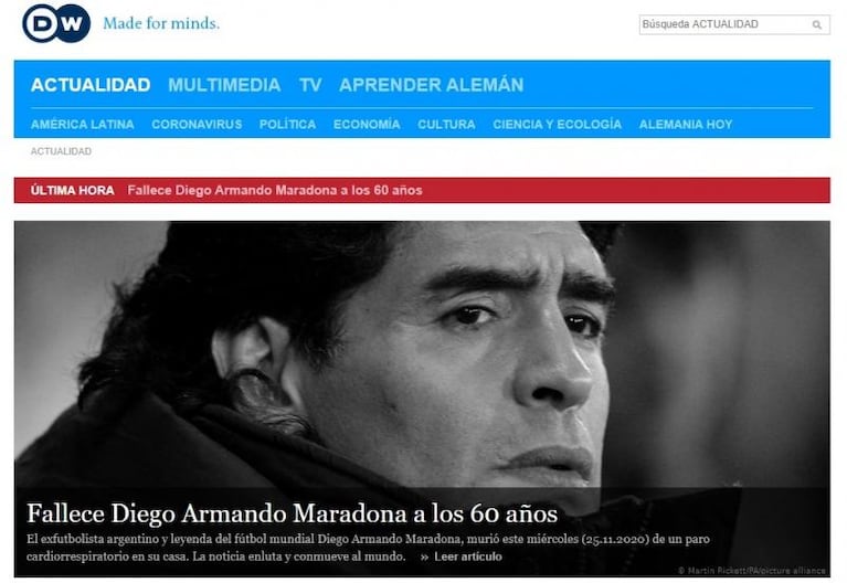 La muerte de Diego Maradona: noticia principal de todos los medios del mundo