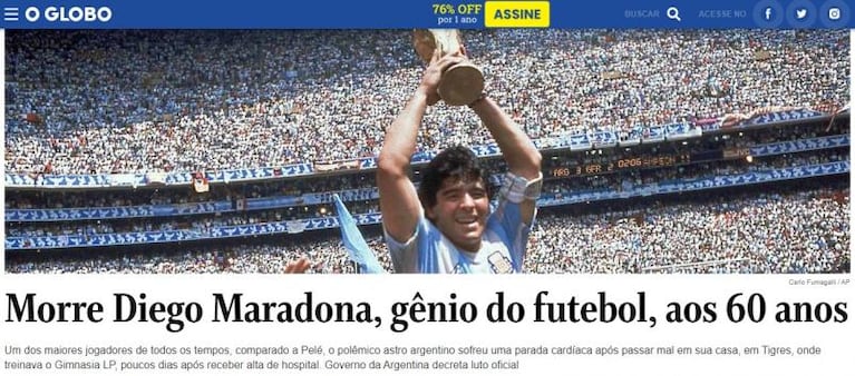 La muerte de Diego Maradona: noticia principal de todos los medios del mundo