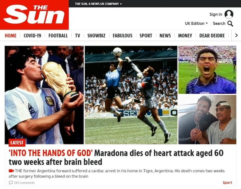 La muerte de Diego Maradona: noticia principal de todos los medios del mundo