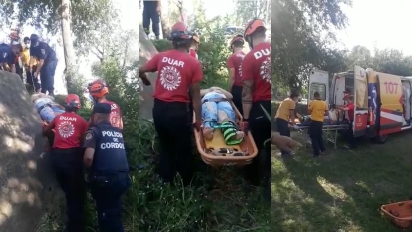 La mujer cayó a un canal de una altura de tres metros. Foto: Captura de video