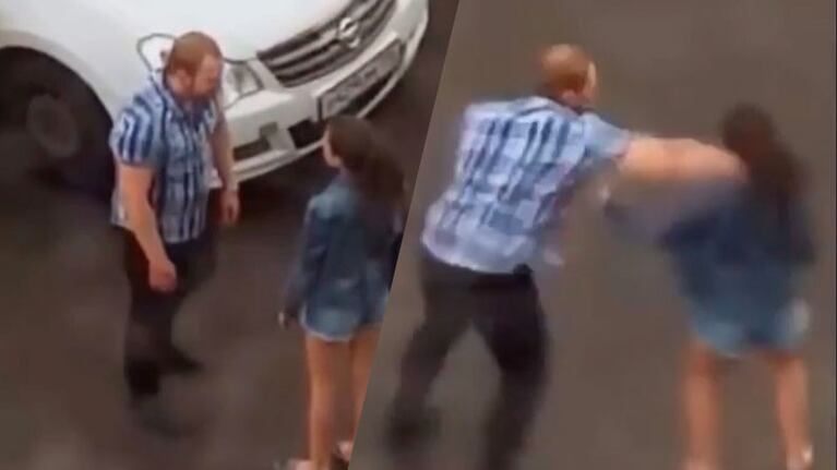 La mujer con el rostro ensangrentado fue obligada a subirse al auto del agresor.