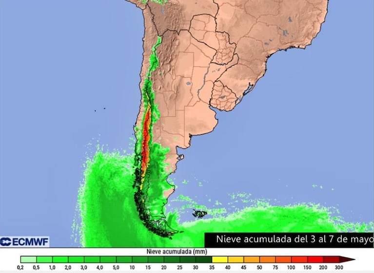 La nieve cubrirá la cordillera patagónica este finde, ¿puede llegar a Córdoba?