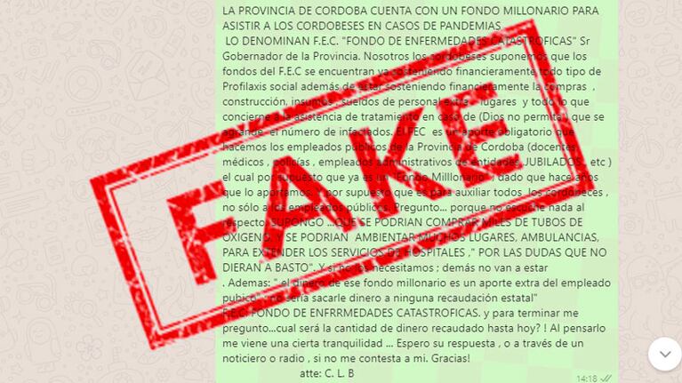 La noticia falsa fue ampliamente difundida por Whatsapp este miércoles.