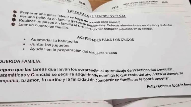 La notita con "la mejor tarea" en vacaciones que se volvió viral