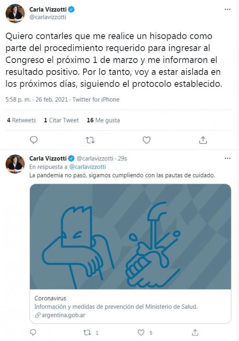 La nueva ministra de Salud, Carla Vizzotti, tiene coronavirus