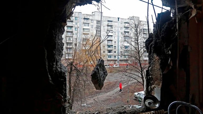 La pared de un edificio en Horlivka, ciudad controlada por separatistas. Foto: Reuters.