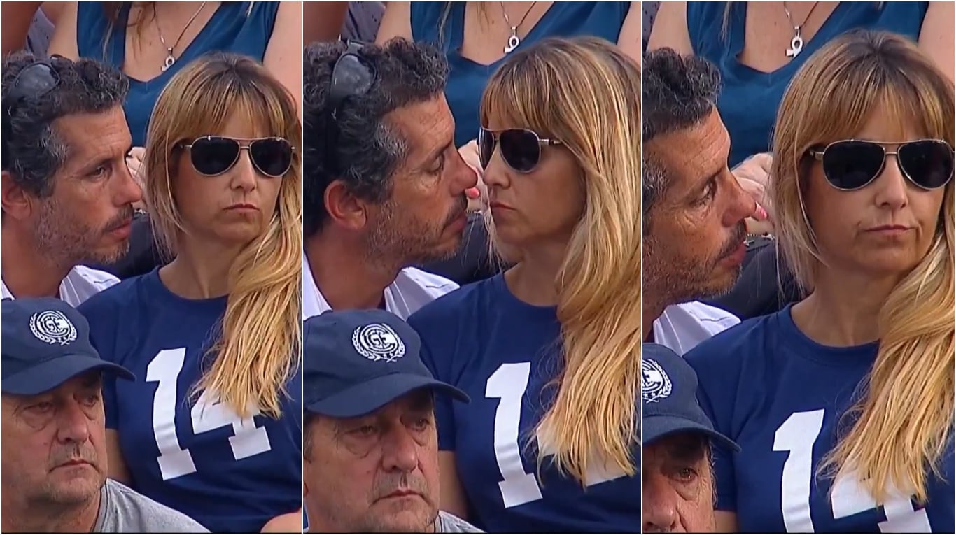 La pareja de hinchas de Gimansia que se hizo viral por una pelea en la cancha aclaró la situación. (Captura transmisión TNT)