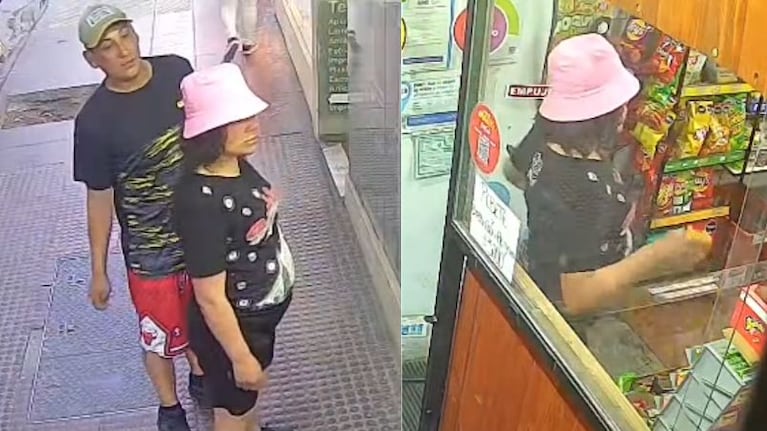 La pareja de ladrones quedó filmada por la cámara de seguridad del kiosco.