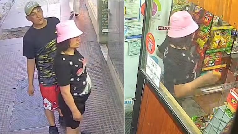 La pareja de ladrones quedó filmada por la cámara de seguridad del kiosco en el Centro.