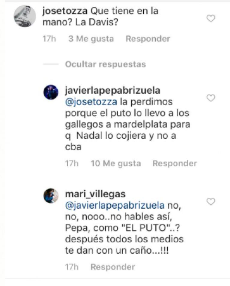 La Pepa Brizuela, durísimo con Del Potro