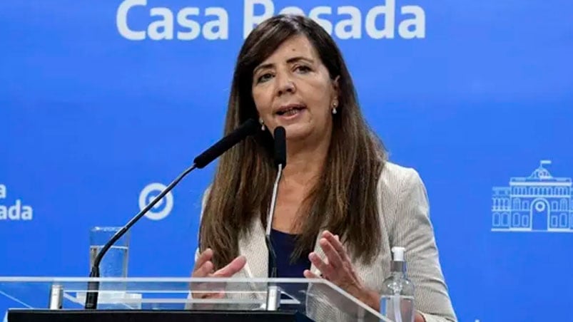 La portavoz presidencial en las conferencias habituales en Casa Rosada.