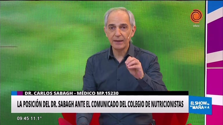 La posición del Dr. Sabagh sobre el comunicado del Colegio de Nutricionistas