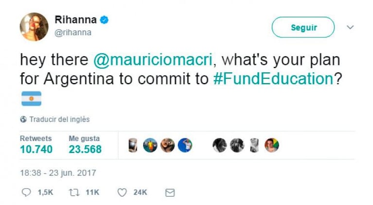 La pregunta sobre educación que Rihanna le hizo a Macri