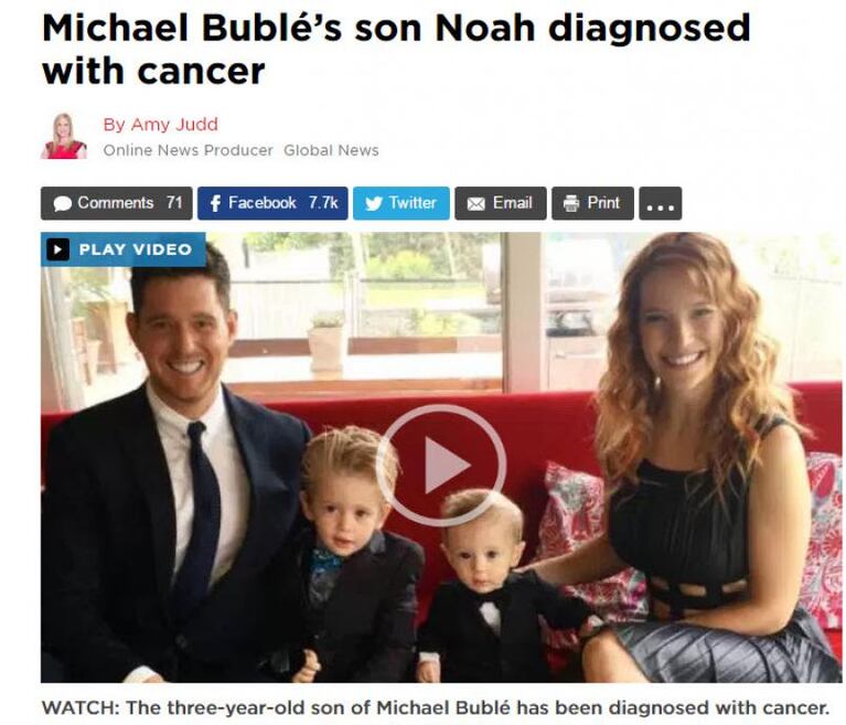 La prensa canadiense se hizo eco de la salud del hijo de Lopilato y Bublé