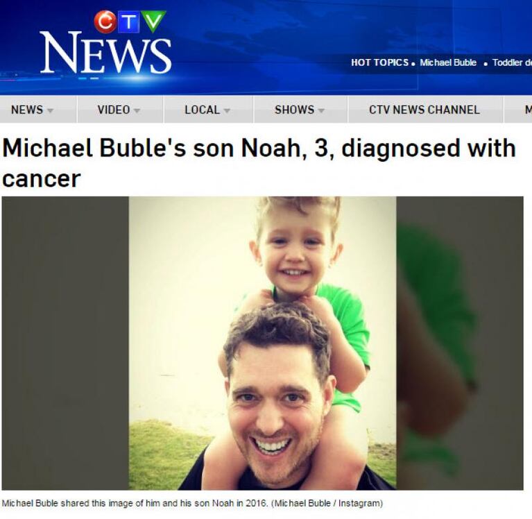 La prensa canadiense se hizo eco de la salud del hijo de Lopilato y Bublé