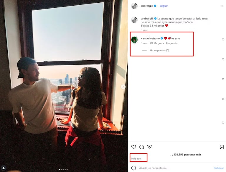 La publicación de Andrés Gil que tiene el "me gusta" de Gimena Accardi.