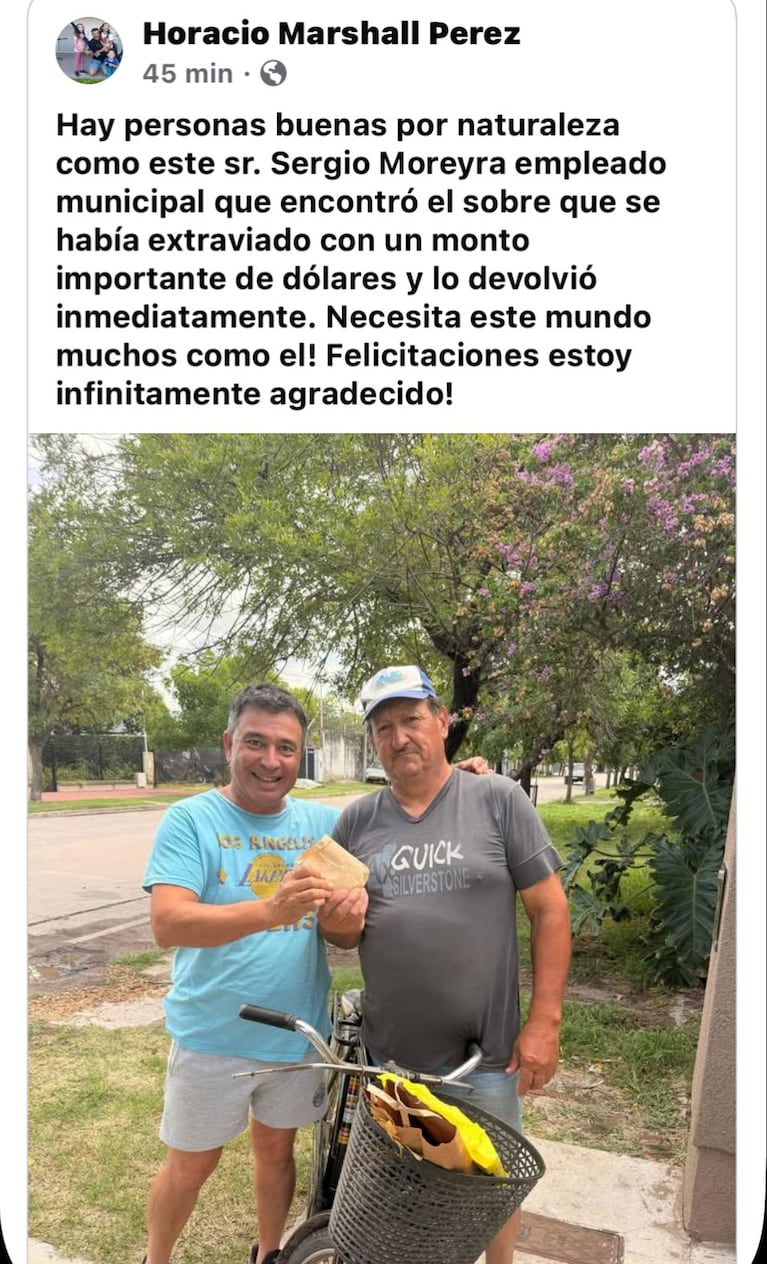 La publicación del dueño del sobre de dinero que había sido extraviado.