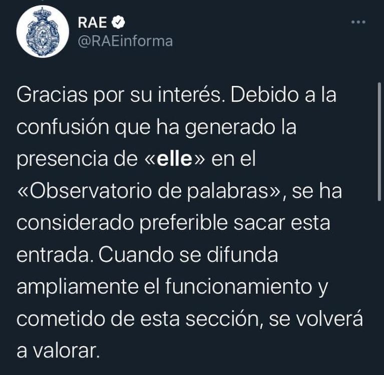 La RAE quitó el pronombre "elle" de su Observatorio para evitar confusiones