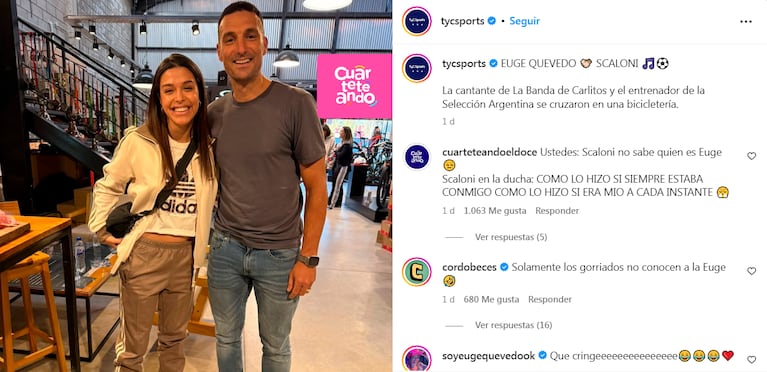 La reacción de Euge Quevedo a la foto viral con Scaloni.