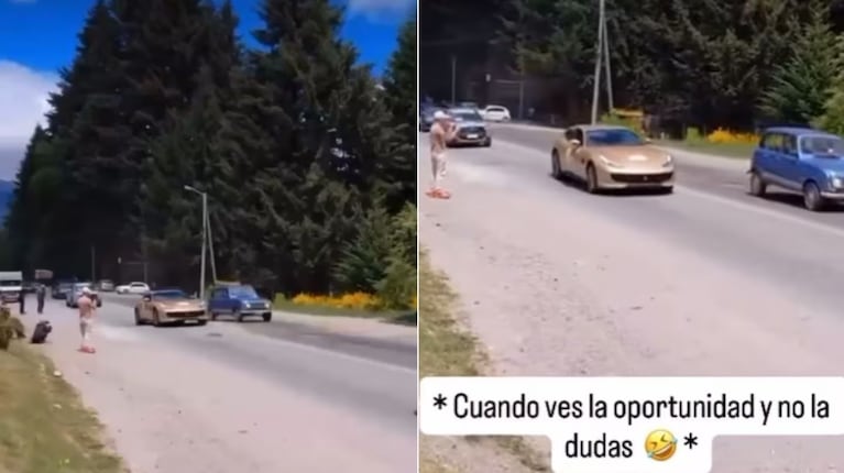 La "renoleta" no dudó y pasó a la Ferrari en plena ruta.