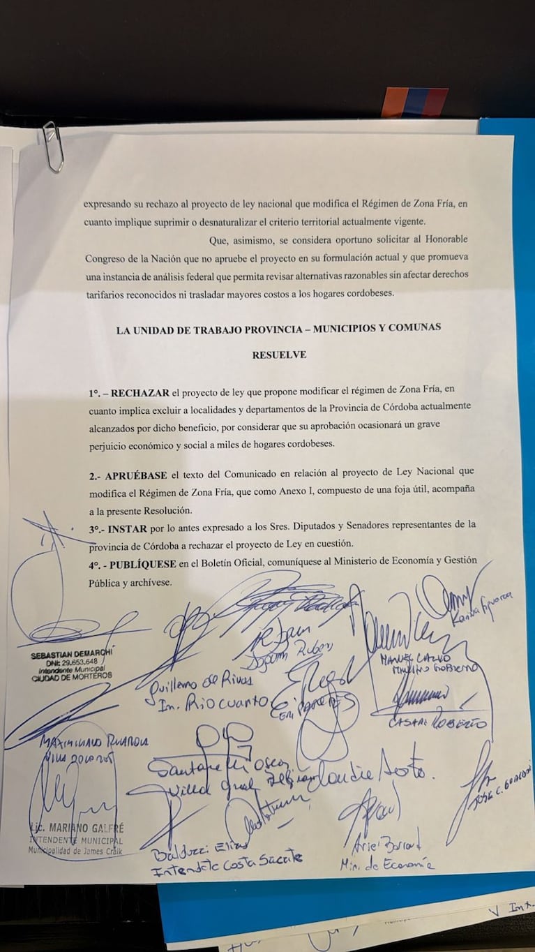 La resolución de la Mesa Provincia Municipios contra los cambios propuestos para Zonas Frías.