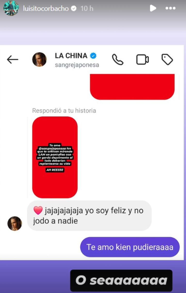 La respuesta de la China Suárez tras la repercusión de las imágenes donde se la ve junto a Franco Colapinto. (Foto: Instagram / luisitocorbacho)