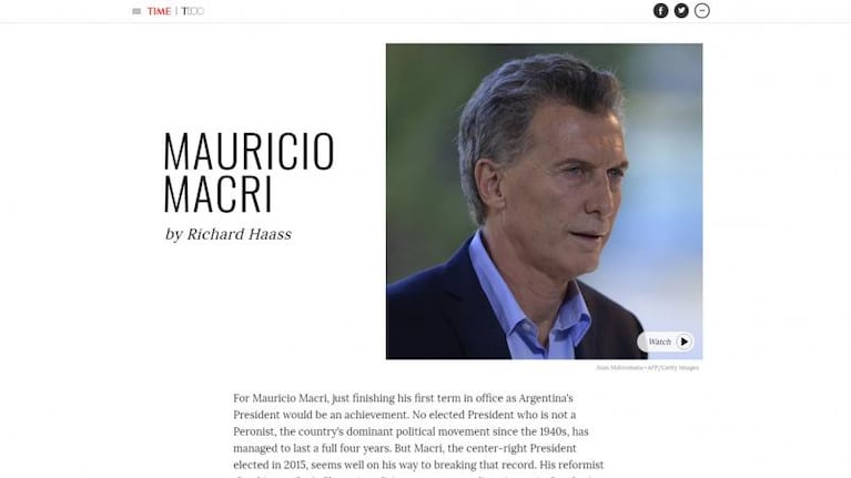 La revista Time incluyó a Mauricio Macri entre las 100 personas más influyentes del mundo