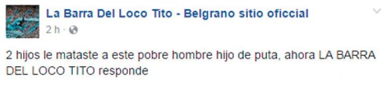 La supuesta amenaza de la barra de Belgrano tras la muerte del hincha