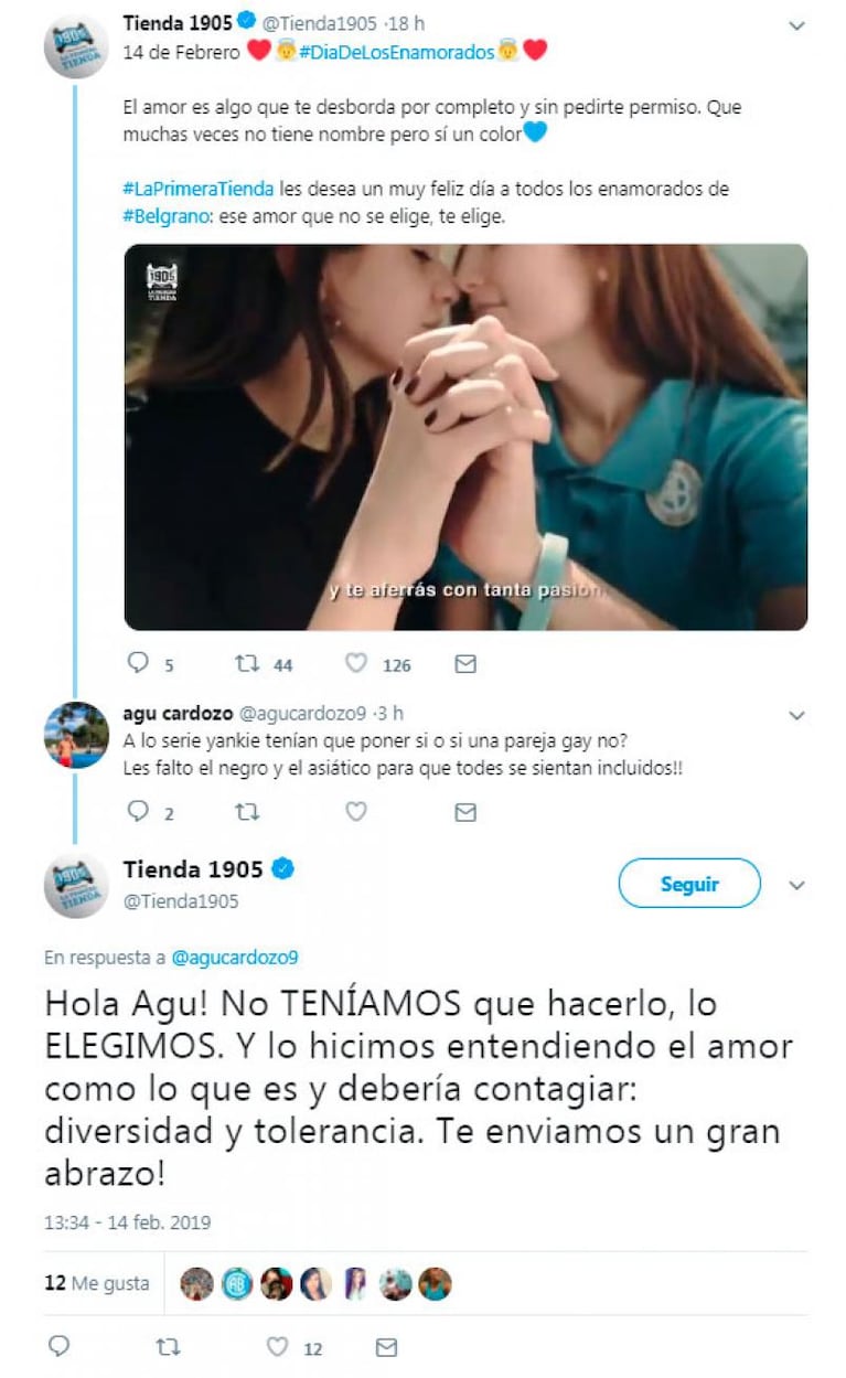 La tienda de Belgrano celebró el amor con un video y un usuario dejó un comentario homofóbico