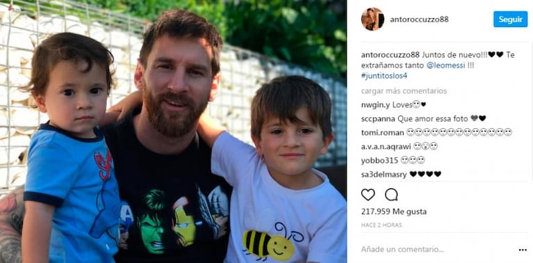 La tierna postal de Messi con sus hijos que compartió Antonella 
