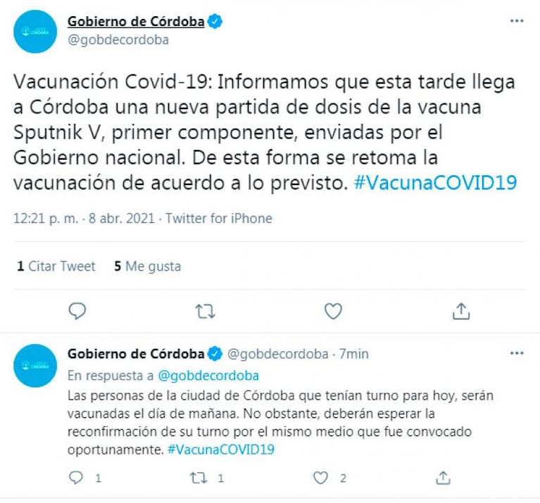 La vacunación en Córdoba se suspendió por un "error de tipeo"