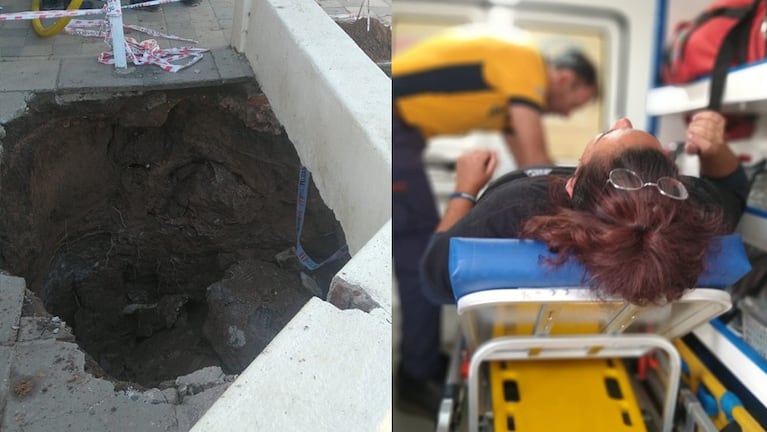 La vereda cedió y se formó un socavón de 3 metros de profundidad.