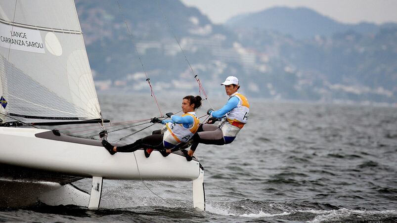 Lange y Carranza le dieron el segundo oro a la Argentina. Foto: Nicolás Stulberg/Infobae.