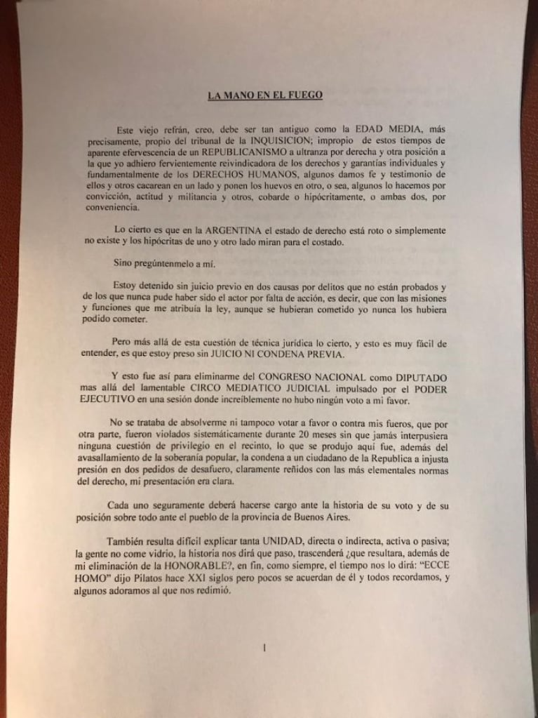 Lapidaria carta: De Vido apuntó furioso contra Cristina