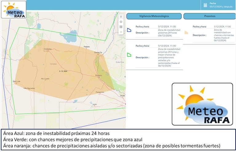 Las áreas de la provincia con probabilidades de tormentas.