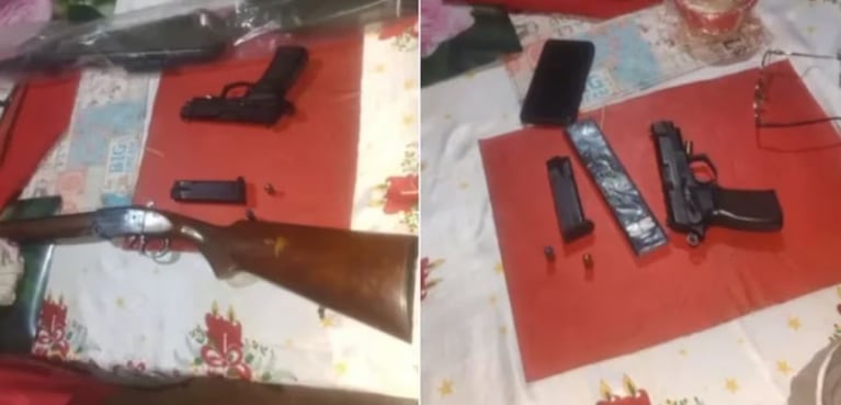 Las armas secuestradas por el personal policial tras el crimen.