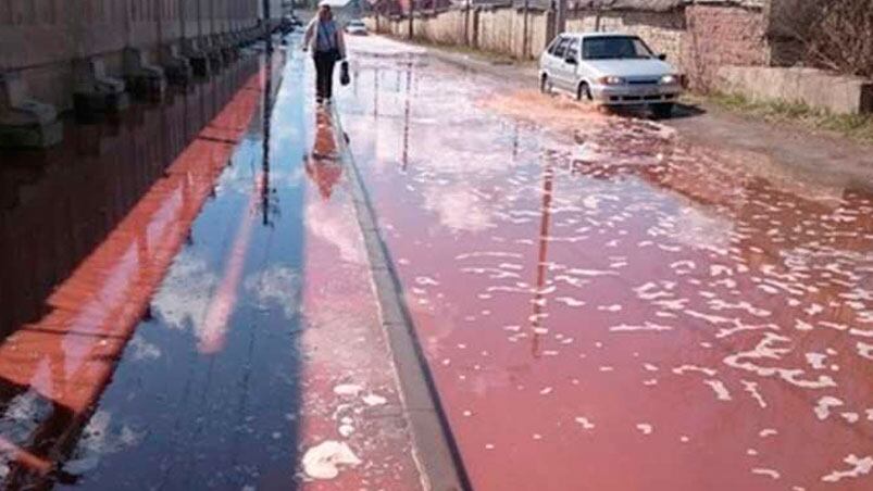 Las calles quedaron cubiertas de un líquido rosado. 