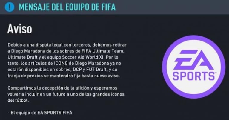 Las cartas Ícono de Diego Maradona desaparecieron del FIFA 22