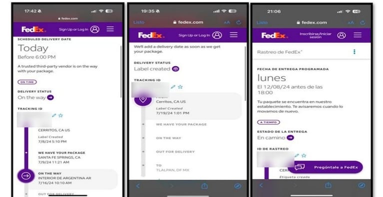 Las constancias de los envíos que están en el expediente.