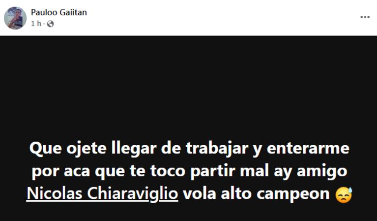 Las despedidas de los amigos del motociclista que murió en el choque con Garro.