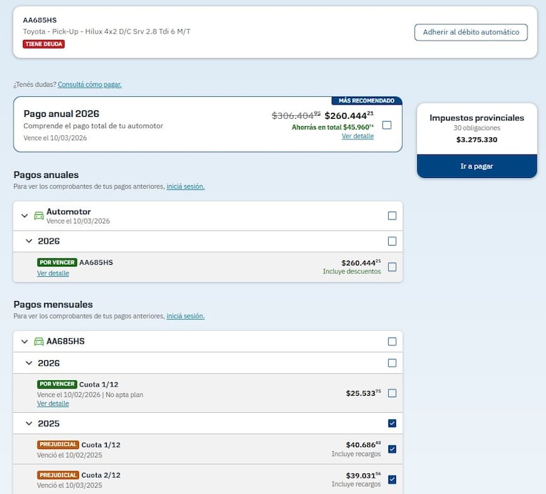 Las deudas de la patente.