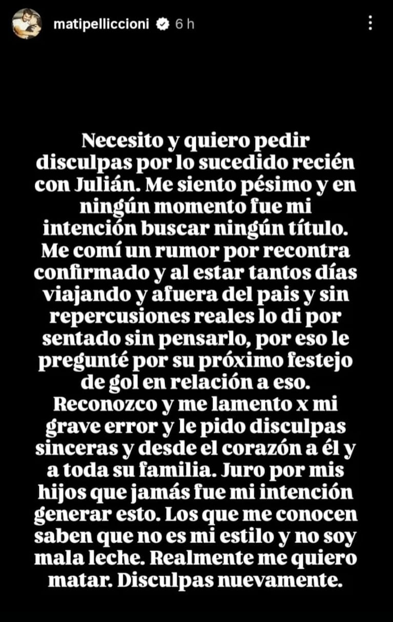 Las disculpas de Pelliccioni a Julián Álvarez.