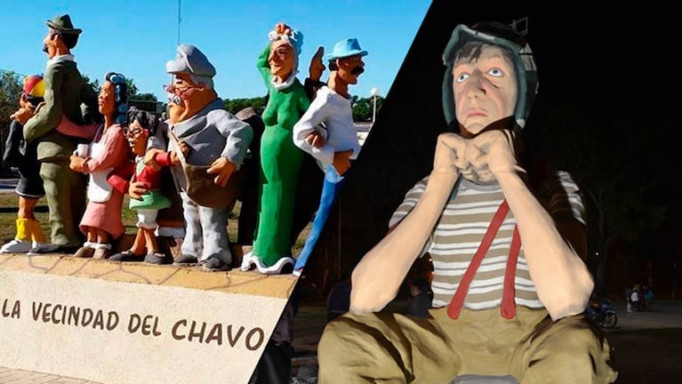 Las esculturas del Chavo y otros personajes de Chespirito en Pilar 