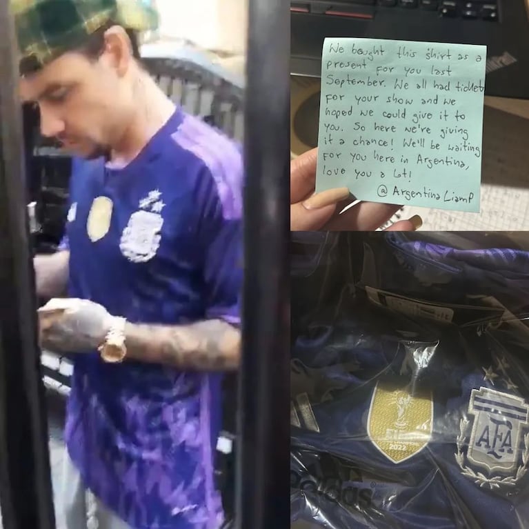 Las fans argentinas de Liam Payne le regalaron la camiseta de la Selección. (Foto: Instagram / @liampaynearg