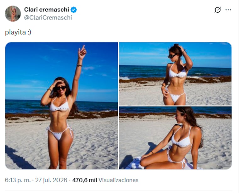 Las fotos de Clari Cremaschi en la playa.