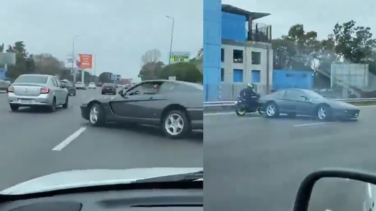 Las imprudentes maniobras de una Ferrari en la avenida Lugones de Buenos Aires.