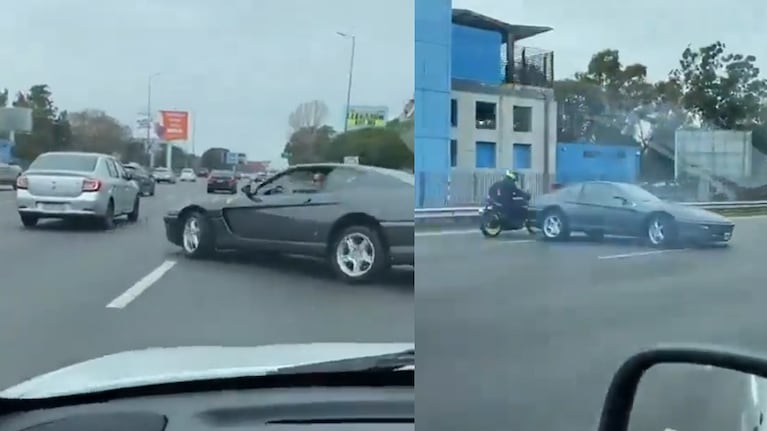 Las imprudentes maniobras de una Ferrari en la avenida Lugones de Buenos Aires.