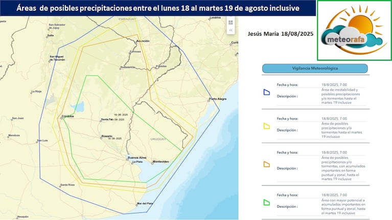 Las proyecciones de lluvia en Córdoba. Fuente: Meteorafa.