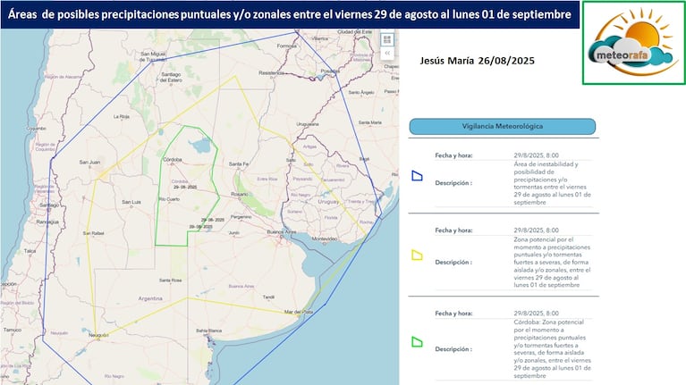 Las proyecciones de lluvia para Córdoba.