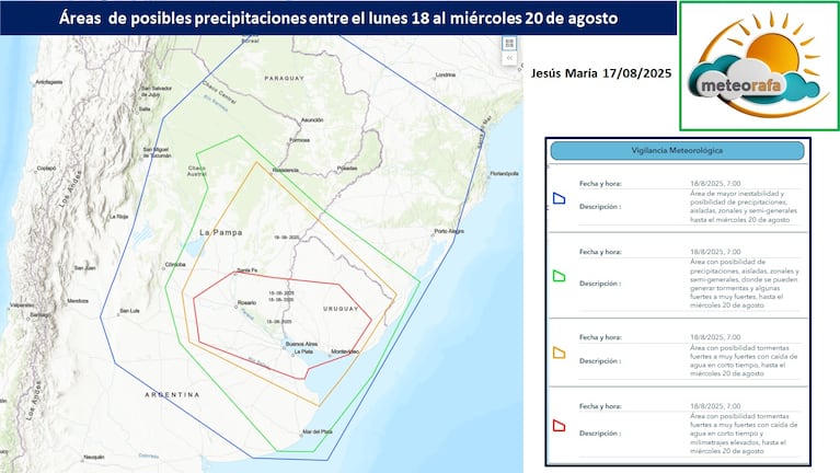 Las proyecciones de lluvia para Córdoba.